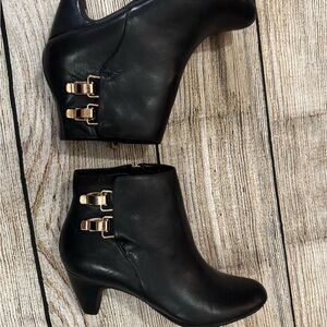 Sam Edelman Black Ankle Boots with Gold Buckles